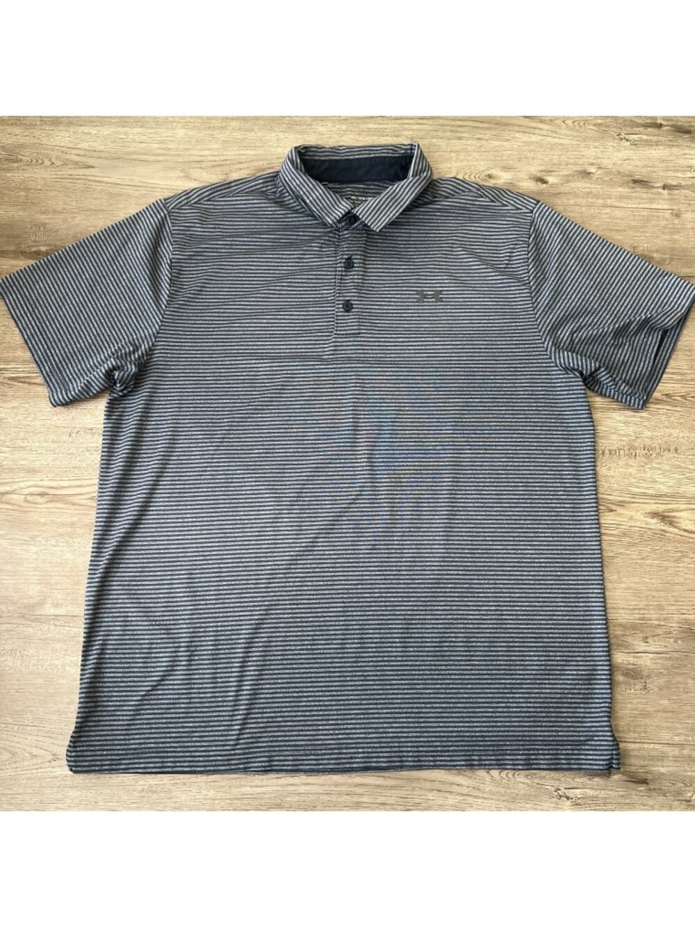Under Armour Playoff Polo Shirt Mens 2XL Blue Stripe Performance Wicking Golf